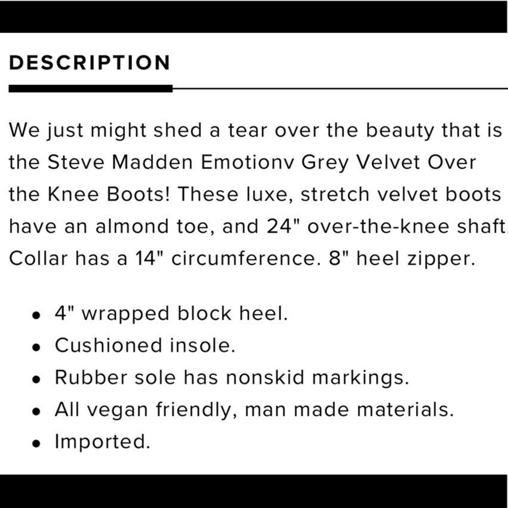 Steve Madden Size 6 OTK Grey Velvet Boots - Picture 5 of 5